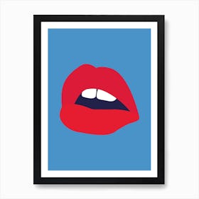 Red Lips Blue Back Art Print