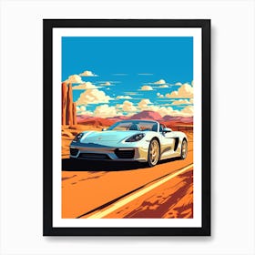 A Porsche Carrera Gt Car In Route 66 Flat Illustration 2 Art Print