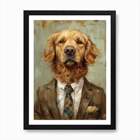 Kitsch Portrait Of A Golden Retriever In A Tie 3 Art Print