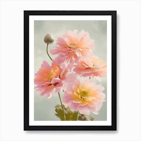 Dahlia Flowers Acrylic Painting In Pastel Colours 1 Art Print