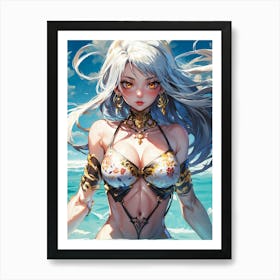 Exquisite anime beauty by the pool — cosplay charm meets anime allure in this captivating manga vision, with sexy fantasy and elegance. Art Print