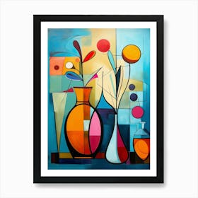 Still Life IV, Abstract Vibrant Painting in Cubism Picasso Style Art Print