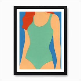 Turquoise Swimsuit Red Hair Art Print