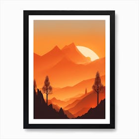 Misty Mountains Vertical Composition In Orange Tone 385 Art Print