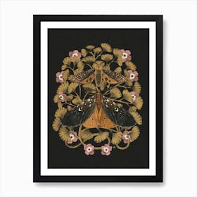 Moths And Maidenhair Fern At Night Art Print