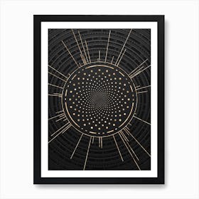 Geometric Glyph Symbol in Gold with Radial Array Lines on Dark Gray n.0231 Art Print