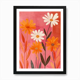 Set Of 4 Simple Hand Drawn Daisies On Pink Paper 16 Art Print