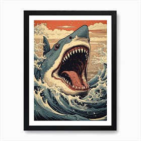 Shark Animal Drawing In The Style Of Ukiyo E 1 Art Print