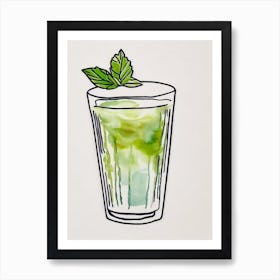 Mint Julep 2 Minimal Line Drawing With Watercolour Cocktail Poster Art Print