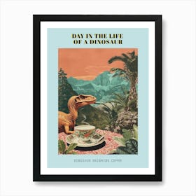 Dinosaur Drinking Coffee Retro Collage 2 Poster Art Print