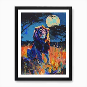 Southwest African Lion Night Hunt Fauvist Painting 1 Art Print