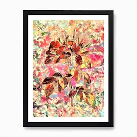 Impressionist Pasture Rose Botanical Painting in Blush Pink and Gold Art Print