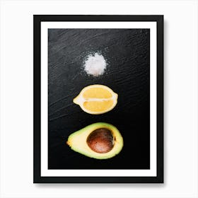 Avocado, lemon, salt — Food kitchen poster/blackboard, photo art Art Print