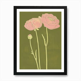 Pink & Green Ranunculus 1 Art Print