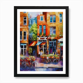 The city of Amsterdam, Netherlands, streets, cafes, passing by, the beauty of summer,oil colors.24 Art Print