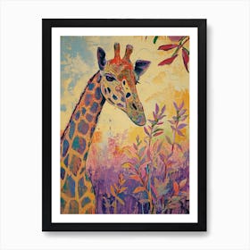 Lilac Giraffe Watercolour Style Illustration 4 Art Print