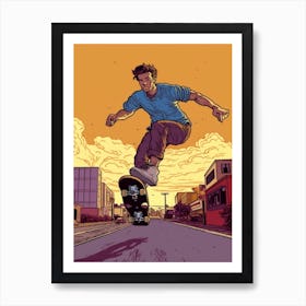 Skateboarding In Los Angeles, United States Comic Style 4 Art Print