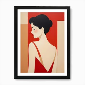 Woman In Red Dress Abstract red and beige Art Art Print