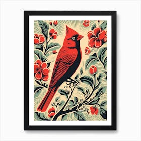 Vintage Bird Linocut Cardinal 4 Art Print