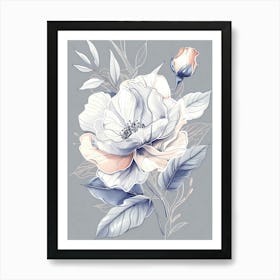 Watercolor Flowers On A Gray Background nature art Art Print