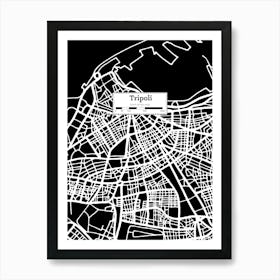 Tripoli (Libya) City Map — Hand-drawn map, vector black map Art Print