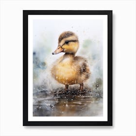 Duckling In The Rain Watercolour 4 Poster