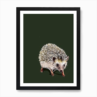 Kimchi The Hedgehog On Forest Green Art Print