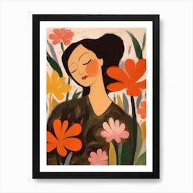 Woman With Autumnal Flowers Tulip 1 Art Print