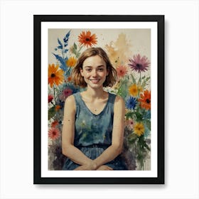 Portrait Of A Girl With Flowers 1 Art Print