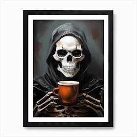 Skeleton Drinking Coffee Art Print