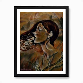 Portrait of Woman With Long Hair Brown Art Print