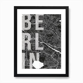 Berlin Mono Street Map Text Overlay Art Print