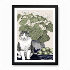 Drawing Of A Still Life Of Hydrangea With A Cat 1 Art Print