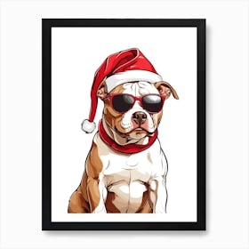 Christmas Pitbull Dog Art Print