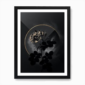 Shadowy Vintage Damask Rose Botanical in Black and Gold Art Print