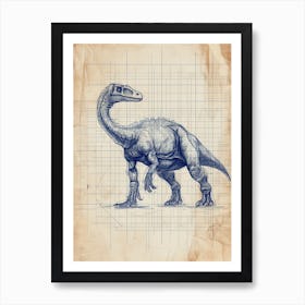 Nodosaurus Dinosaur Blue Print Sketch 1 Art Print