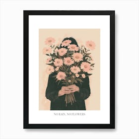 No Rain, No Flowers Poster Spring Girl With Pink Flowers 7 Art Print