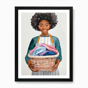 Afro-American Woman Holding Laundry Basket Art Print