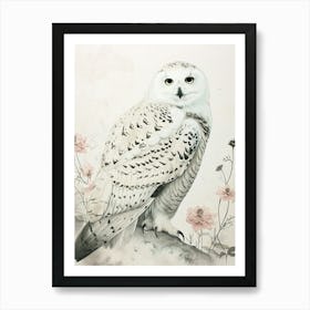 Snowy Owl Japanese Painting 2 Art Print