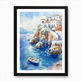 Watercolor Of A Village In Greece Art Print