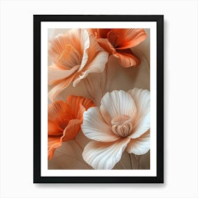 Three Orange And White Flowers Art Print