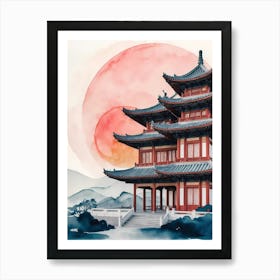 Watercolor Chinese Pagoda 2 Art Print