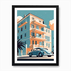 A Volkswagen Beetle In French Riviera Car Illustration 2 Art Print