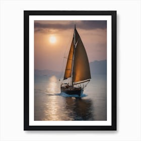 Sailing Boat At Sunset Art Print