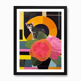 Ranunculus With A Cat 1 Abstract Expressionist Art Print