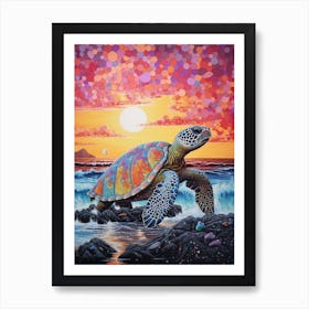 Geometric Sea Turtle On The Beach 1 Art Print