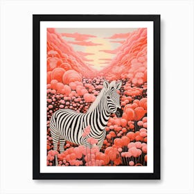 Zebra In The Pink Meadow Art Print