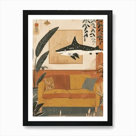 Shark Swimming In Underwater Mustard Home 2 Art Print