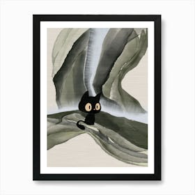 Black Cat With Waterfall Art Print