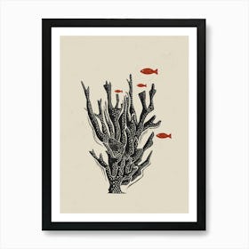 018 Coral & Fishs Linocut Art Print